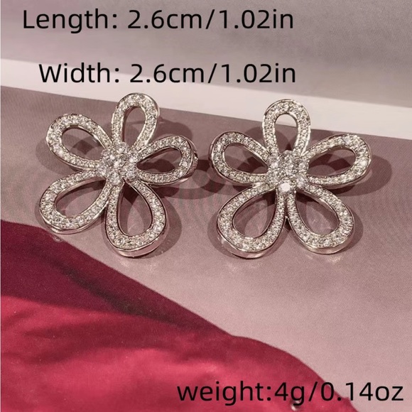 Rhinestone Flower Earrings - Picture 2 of 3